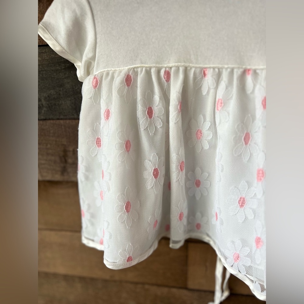 Vintage White and Pink Daisy Embroidered Baby Dress Size 12M - Picture 5 of 9